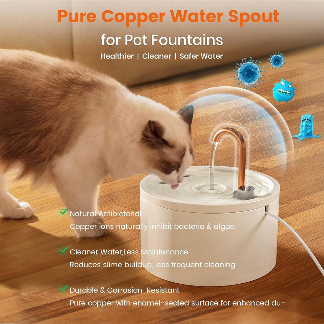 MISFANS Ceramic Cat Water Fountain - 2.1L/71oz