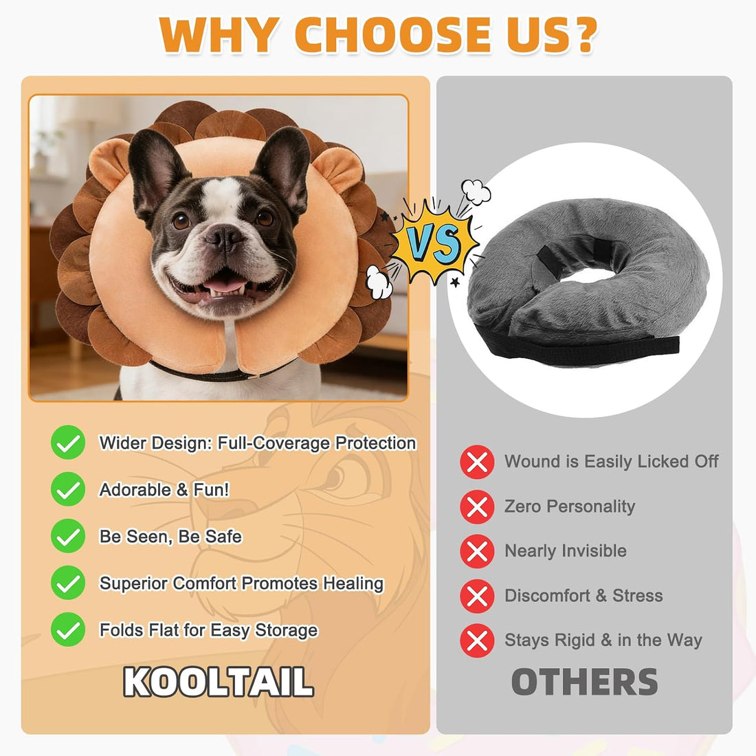 KOOLTAIL Inflatable Dog Cone Collar Alternative After Surgery, M+