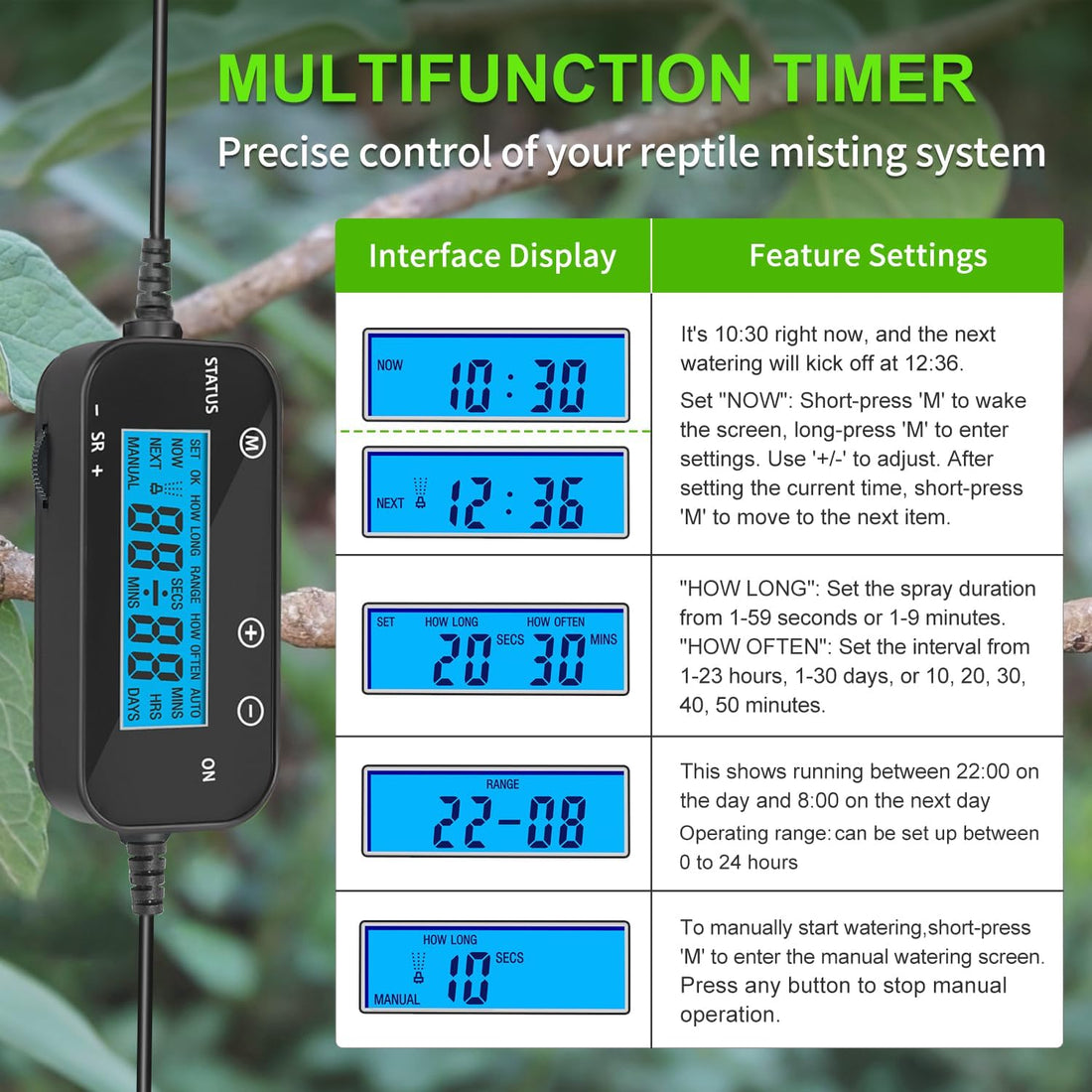 Reptile Misting System with Timer, 6 Nozzles, Self-Priming Pump