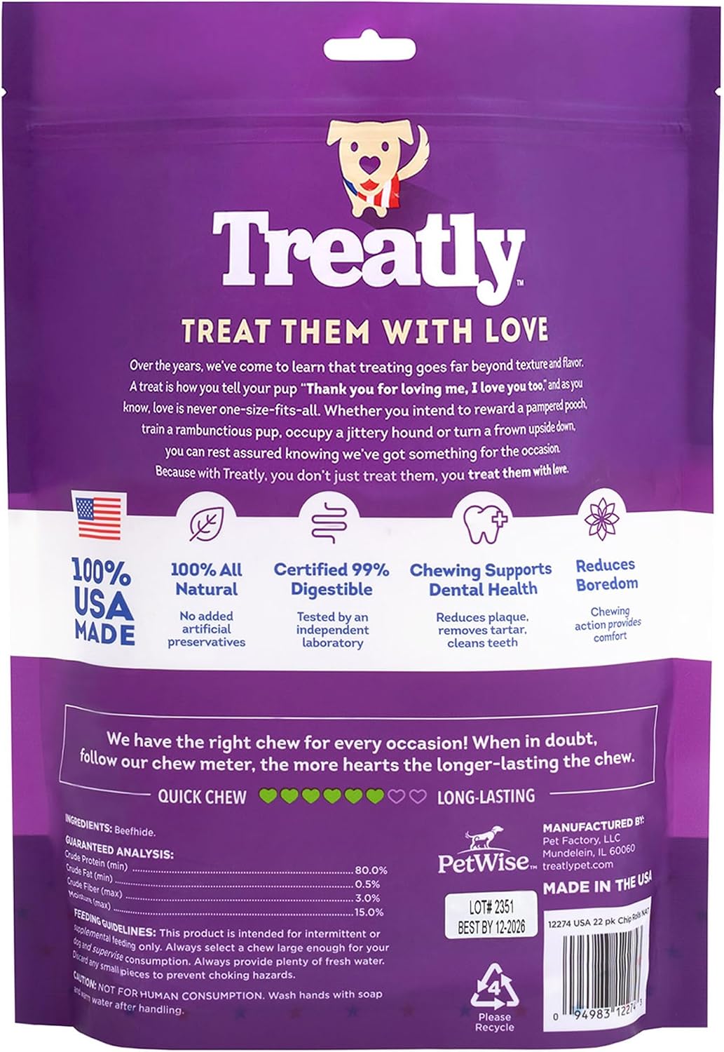 Treatly USA Beefhide Chip Rolls 5-6" Dog Chew Treats - Natural Flavor