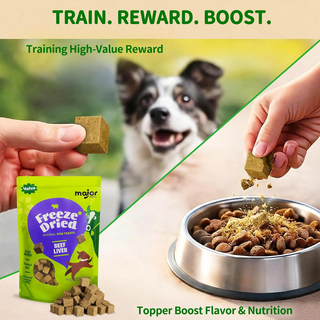 MAJOR PETS Freeze Dried Beef Liver Dog Treats - Single Ingredient