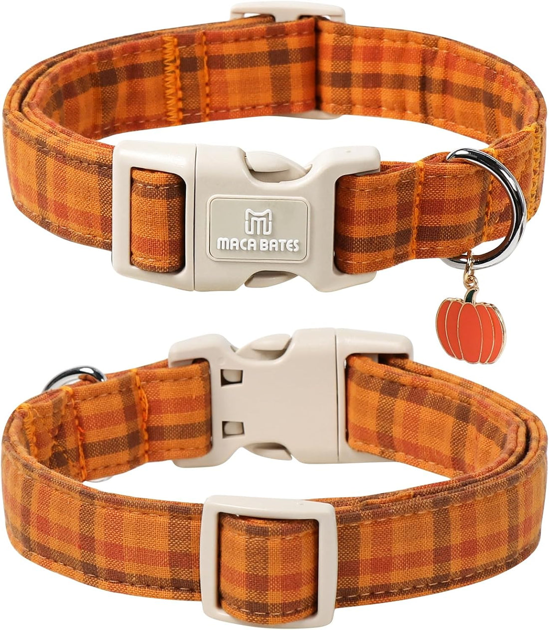 Maca Bates Fall Plaid Dog Collar,Pumpkin Charm,Small for Girl,BoyDogs