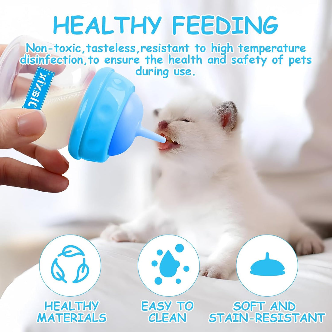 Jiaxix Pet Bottle Feeding Kit, Puppy & Kitten Nursing Supplies, Blue