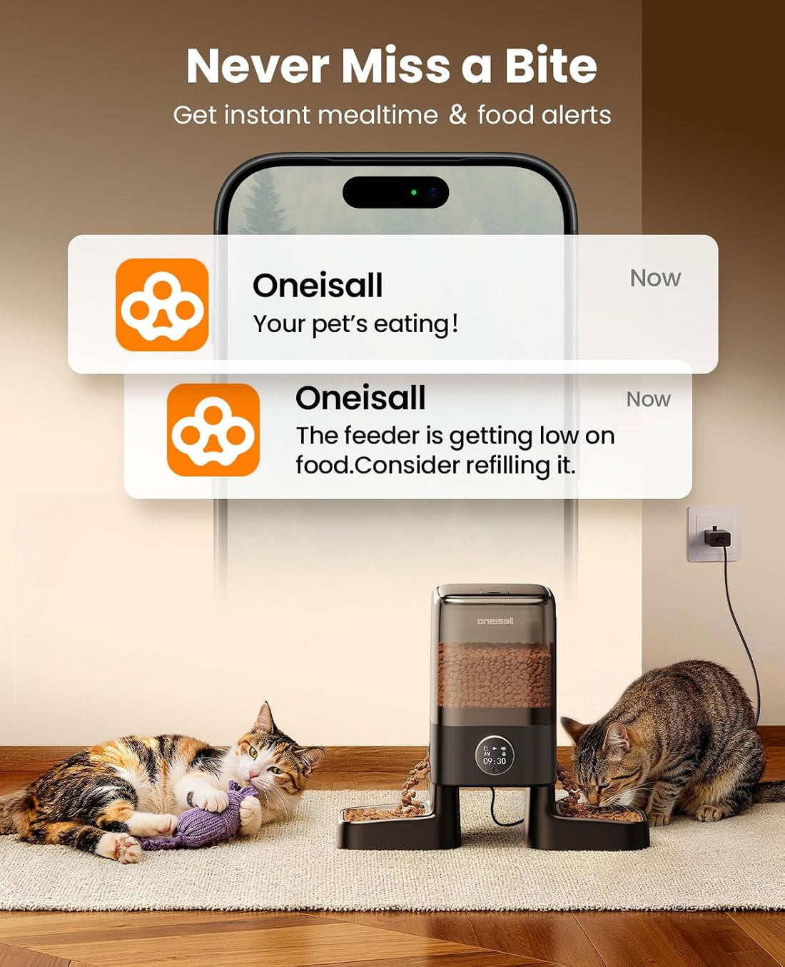 oneisall Automatic Cat Feeder with Camera for 2 Cats Pets, 20 Cups/5L