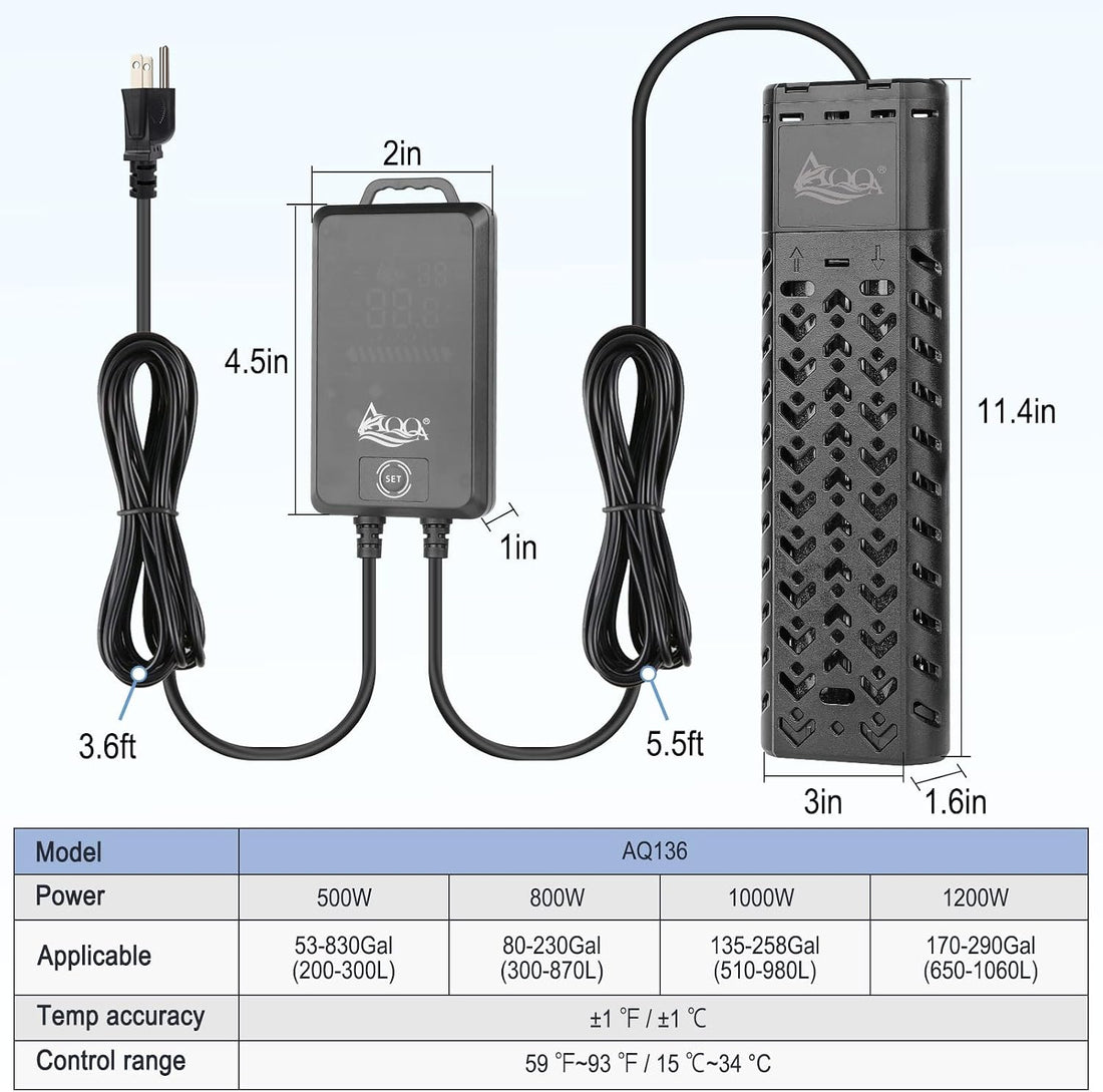 AQQA Fish Tank Heater 1200W for 170-290 Gallon
