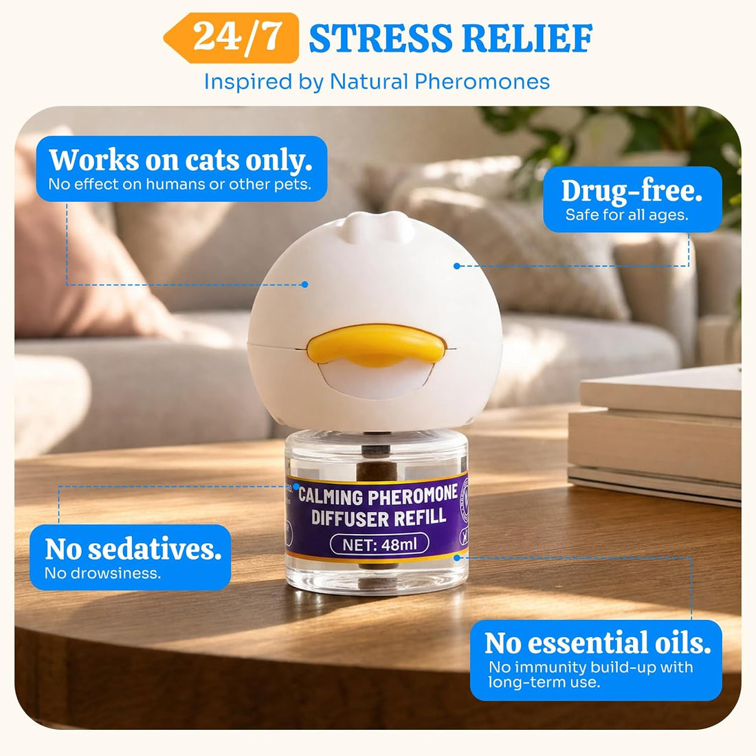 Cat Calming Diffuser, Premium Pheromone, 1 Plug-in+2 Refills