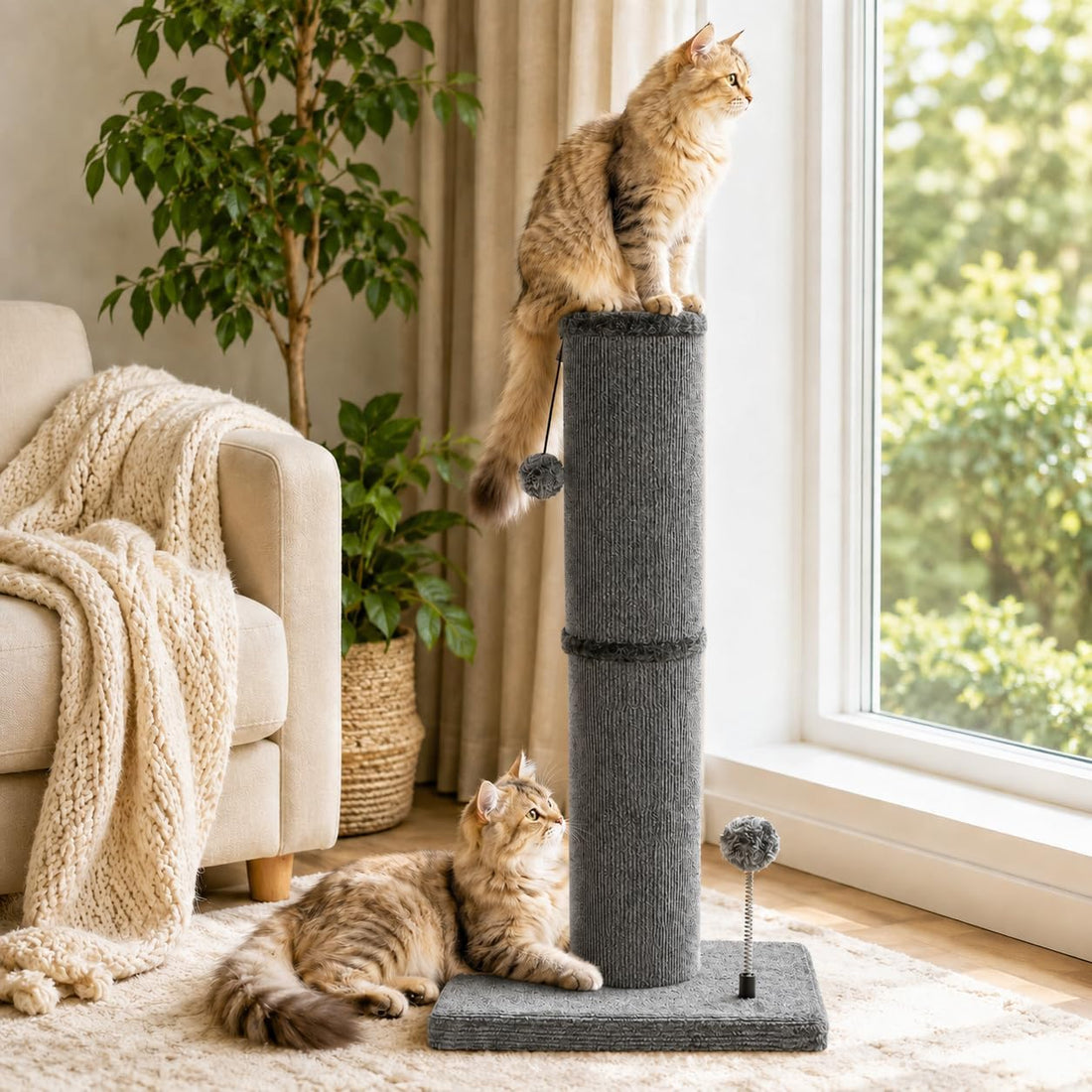Carpet Cat Scratching Post Heavy Duty for Indoor Large Cats, Grey