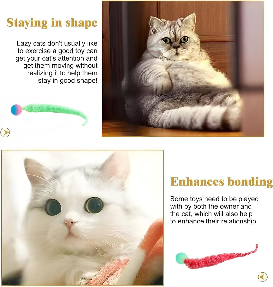 Bouncy Balls for Cats, Cat Worm Toy-5 Pack&2 Bells
