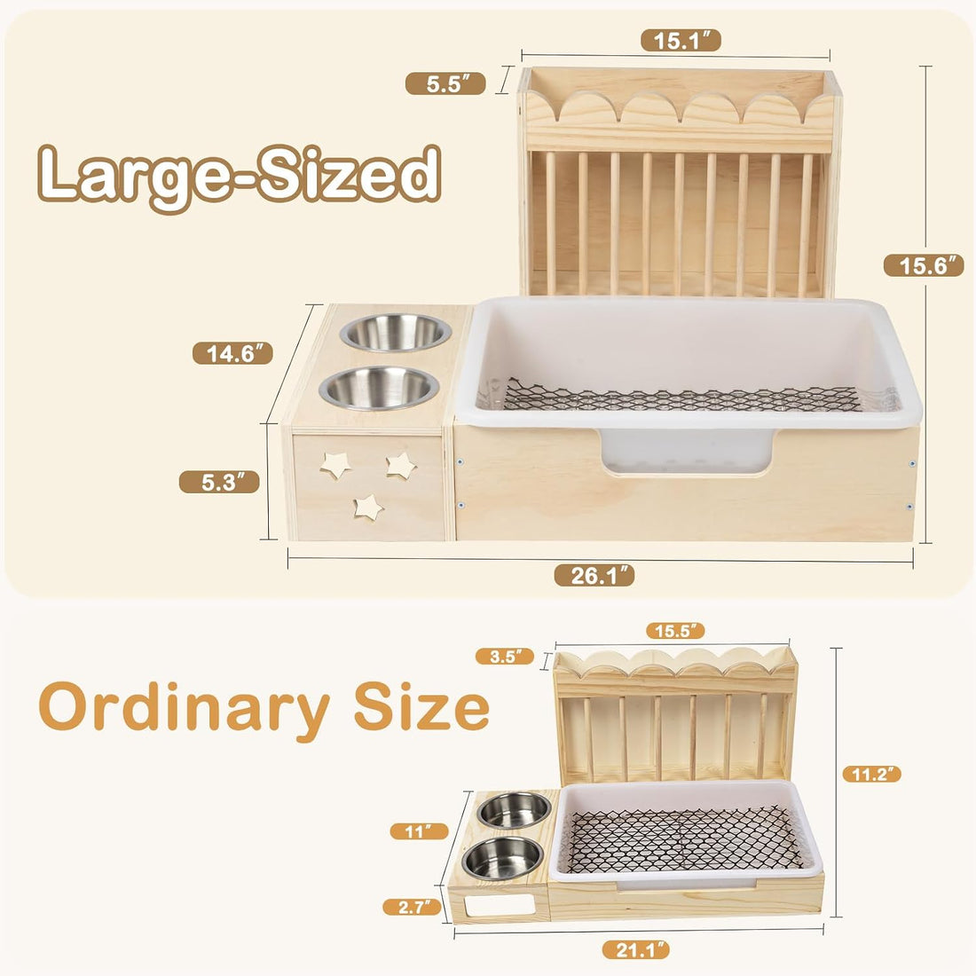 3-in-1 Wooden Rabbit Hay Feeder with Litter Box for Rabbits & Small