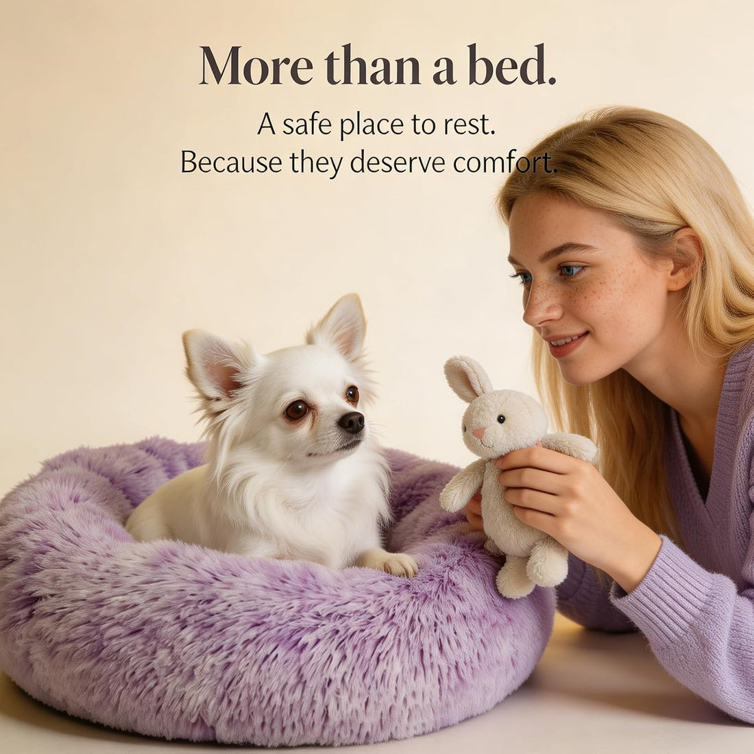 nononfish Cozy Calming Dog Bed,Soft Plush Donut Pet Bed