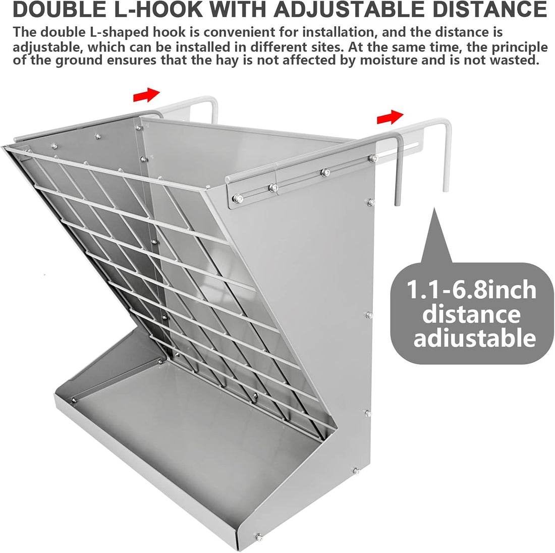 Wall Mount Hay Rack, Metal 2 in 1 Hay and Grain Feeder