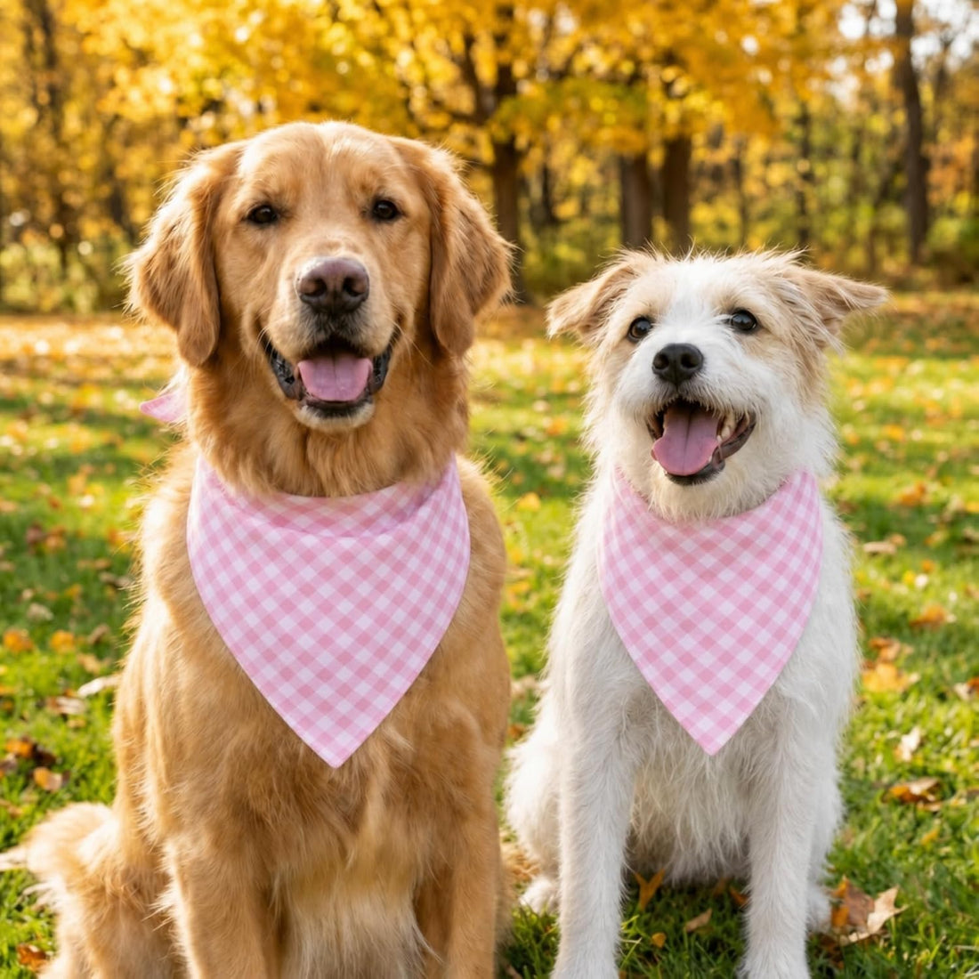 Dog Bandanas ; Cotton Linen Pink Plaid Bandana