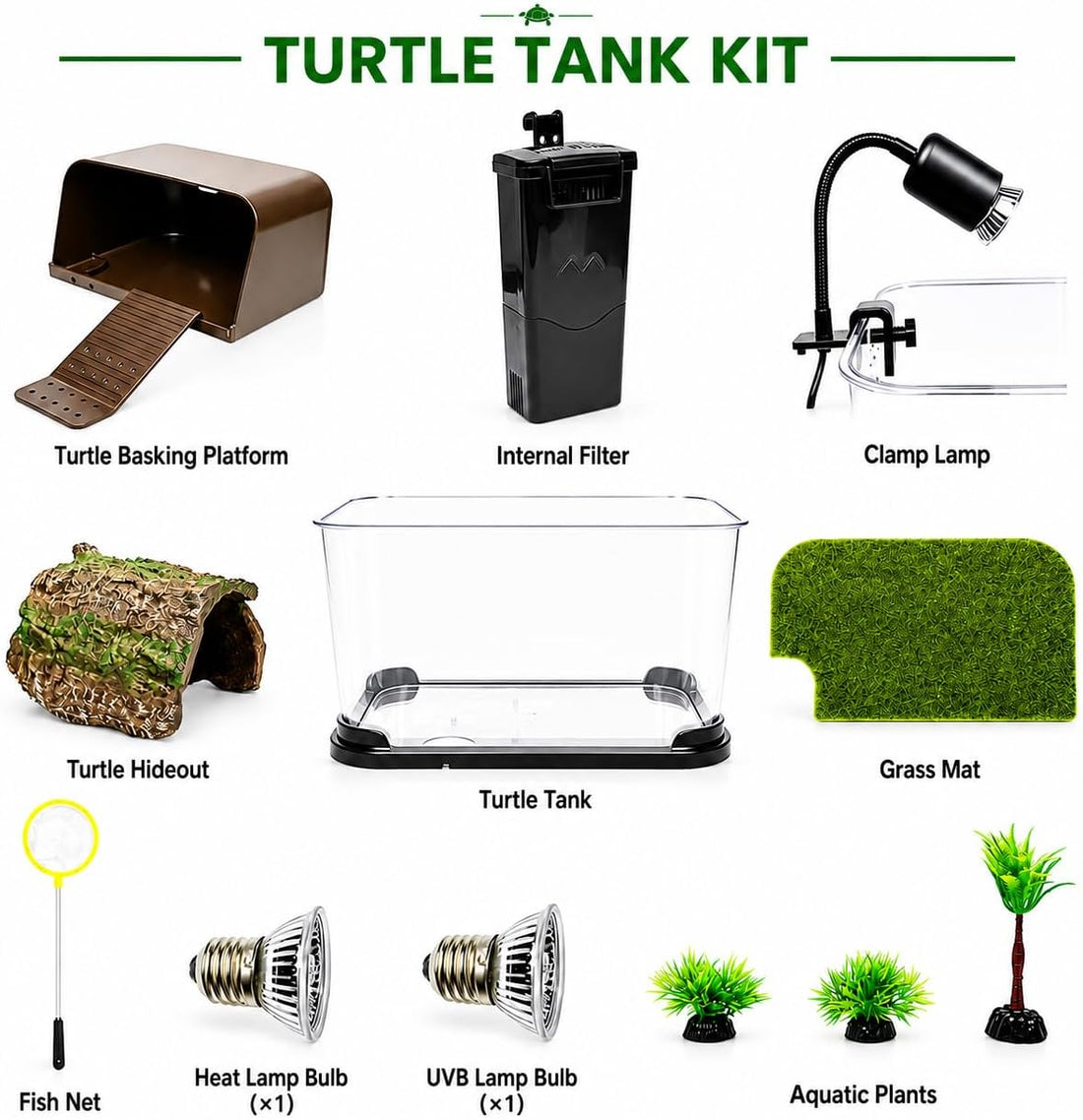 Turtle Tank Starter Kit, All-in-One PC Aquarium with Filter