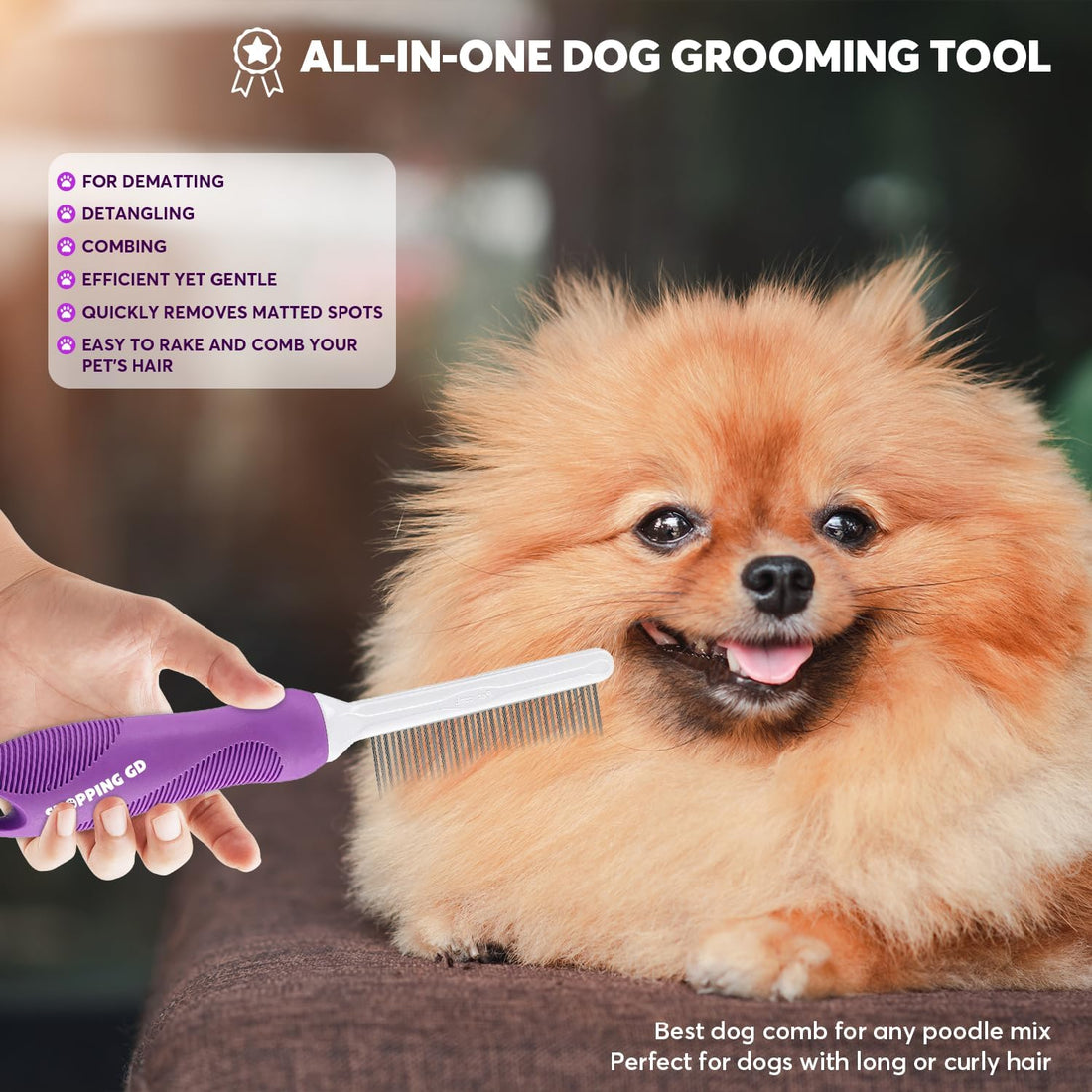 Detangling Pet Comb for Dogs & Cats with Long & Short Stainless Steel