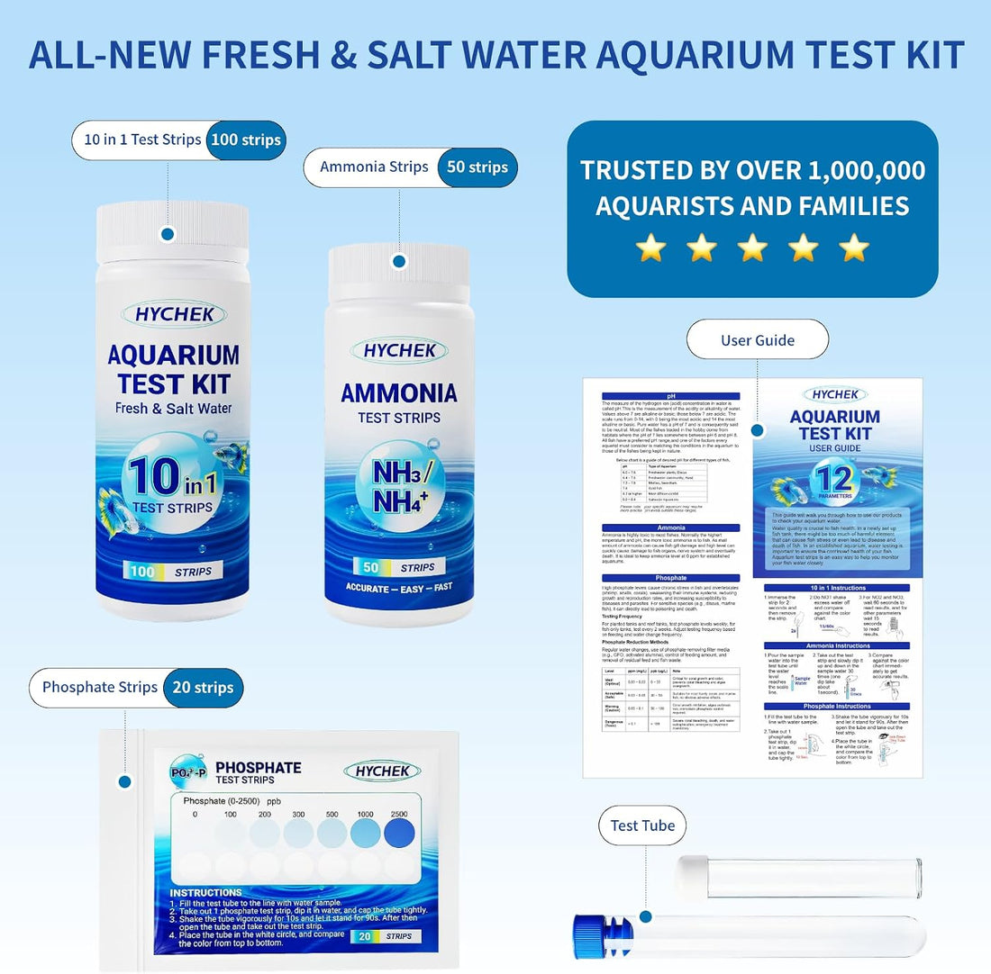 12 in 1 Accurate Aquarium Test Kit, Fresh and Salt Water Test Strips