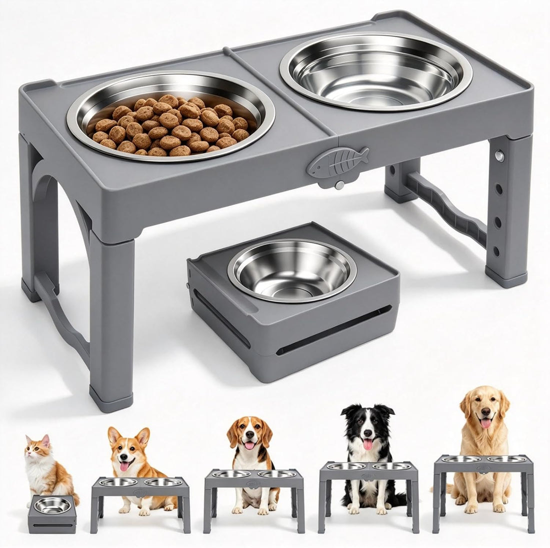 Black Elevated Dog Bowls Large Raised Dogs Bowl Stand Large/Medium