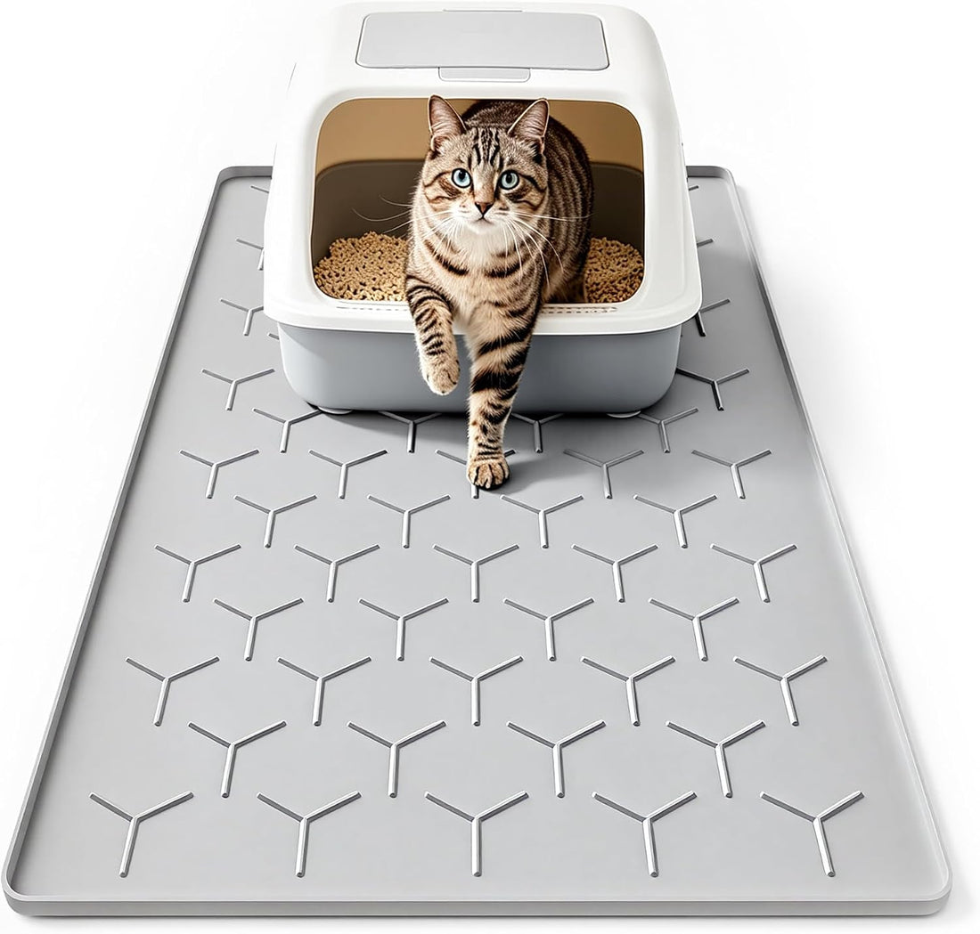 Bulkniu Silicone Cat Litter Mat, 24"x16", Raised Edge Waterproof