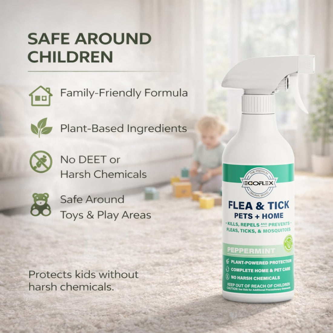 Flea Spray for Home & Pets Plant-Based Repellent with Peppermint