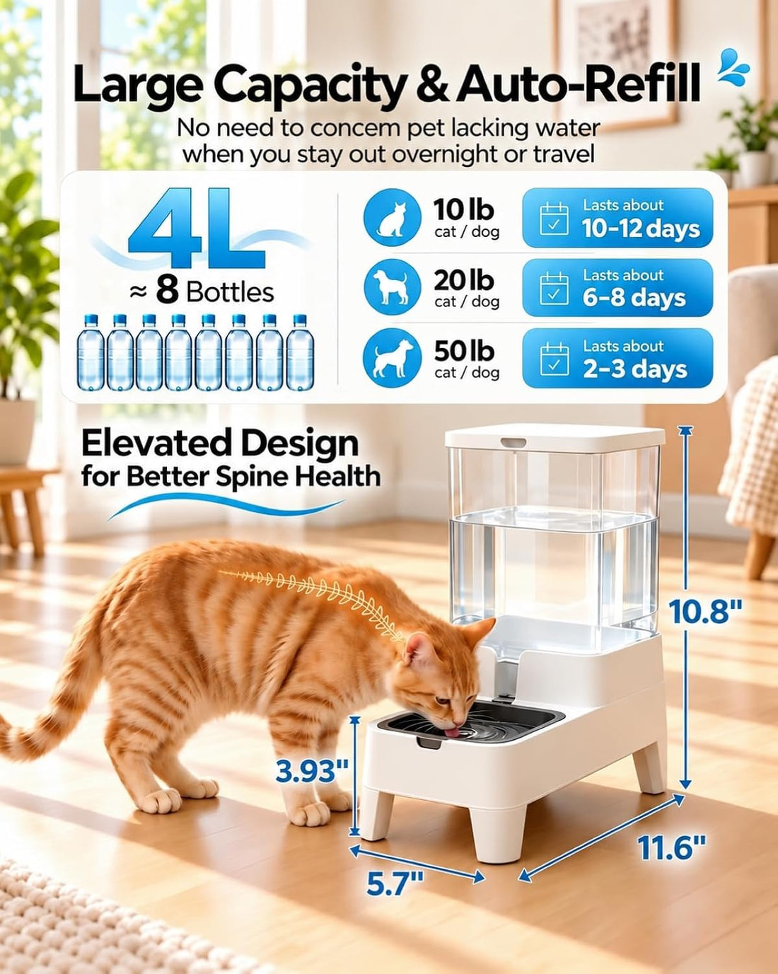 Automatic Pet Water Dispenser Bowl 4L for Cats and Small Dogs