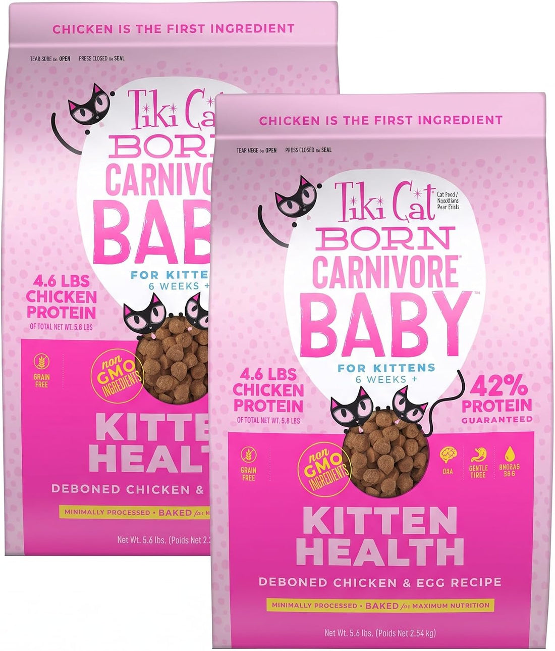 Tiki Cat Born Carnivore Baby Dry Cat Food, Chicken & Egg, 2.8 lb Bag