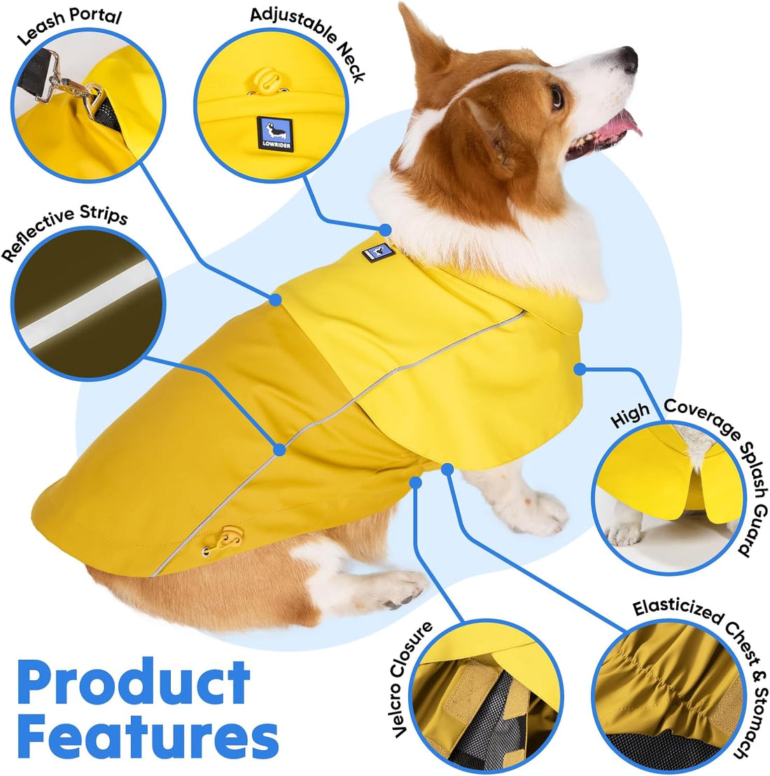 LOWRIDER Dog Raincoat- Adjustable Waterproof, Windproof