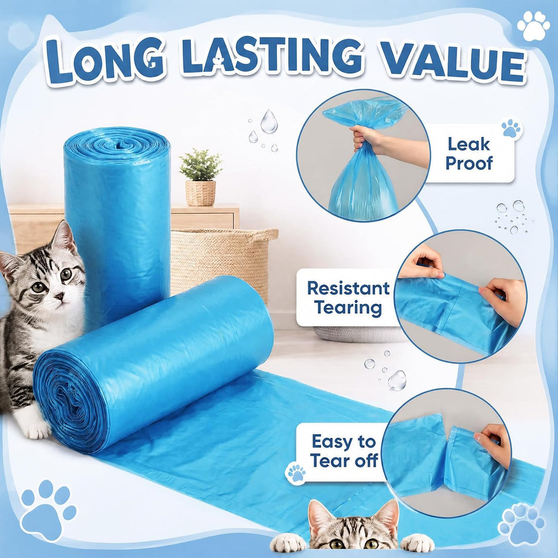 Glenmal 50 Count 2 Rolls Cat Litter Refill Bags, 7-Layer Odor Control