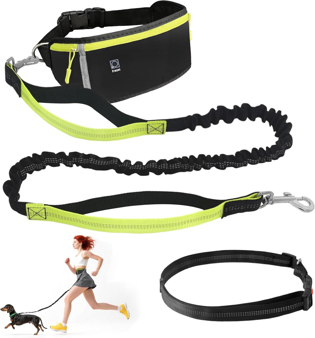 Hands Free Dog Leash with Zipper Pouch, Bungee Waist Leash, Black