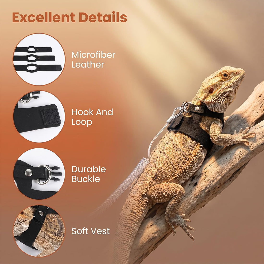 Yuanchu 3 Pack Adjustable Bearded Dragon Harness and Leash Set