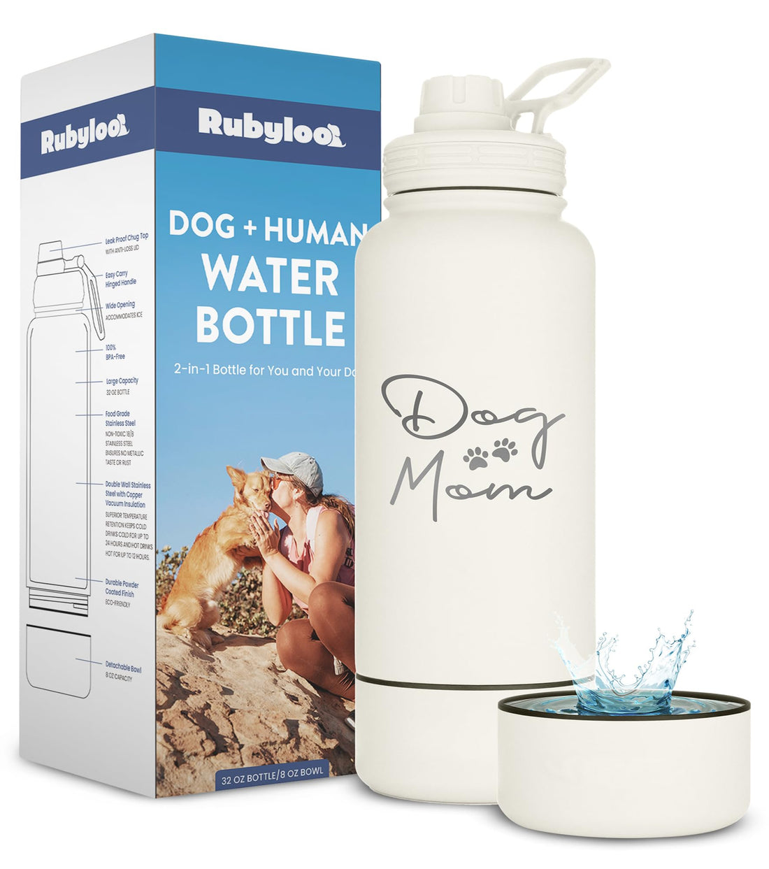 Dog Mom Water Bottle - 32 oz Stainless Steel Double Wall Insulated
