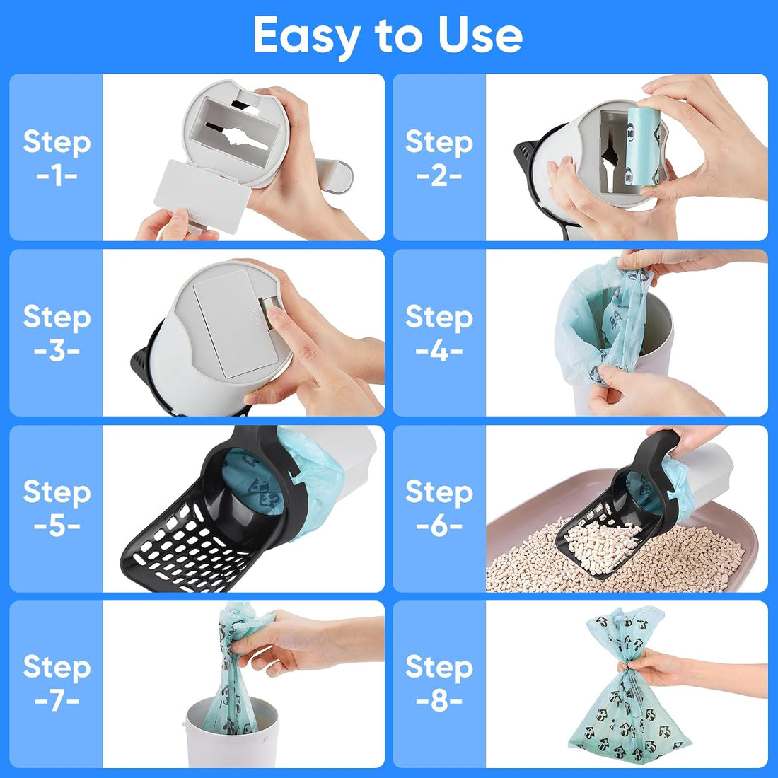Cat Litter Scooper with Holder, Cat Litter Shovel with Bags &Waste Can
