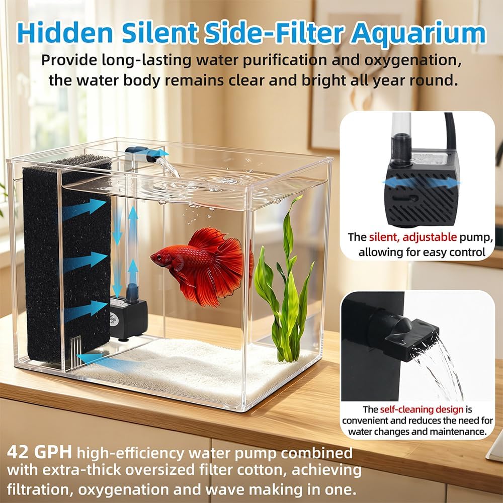 DaToo 1 Gallon Fish Tank Betta Fish Tank Small Nano Aquarium Starter