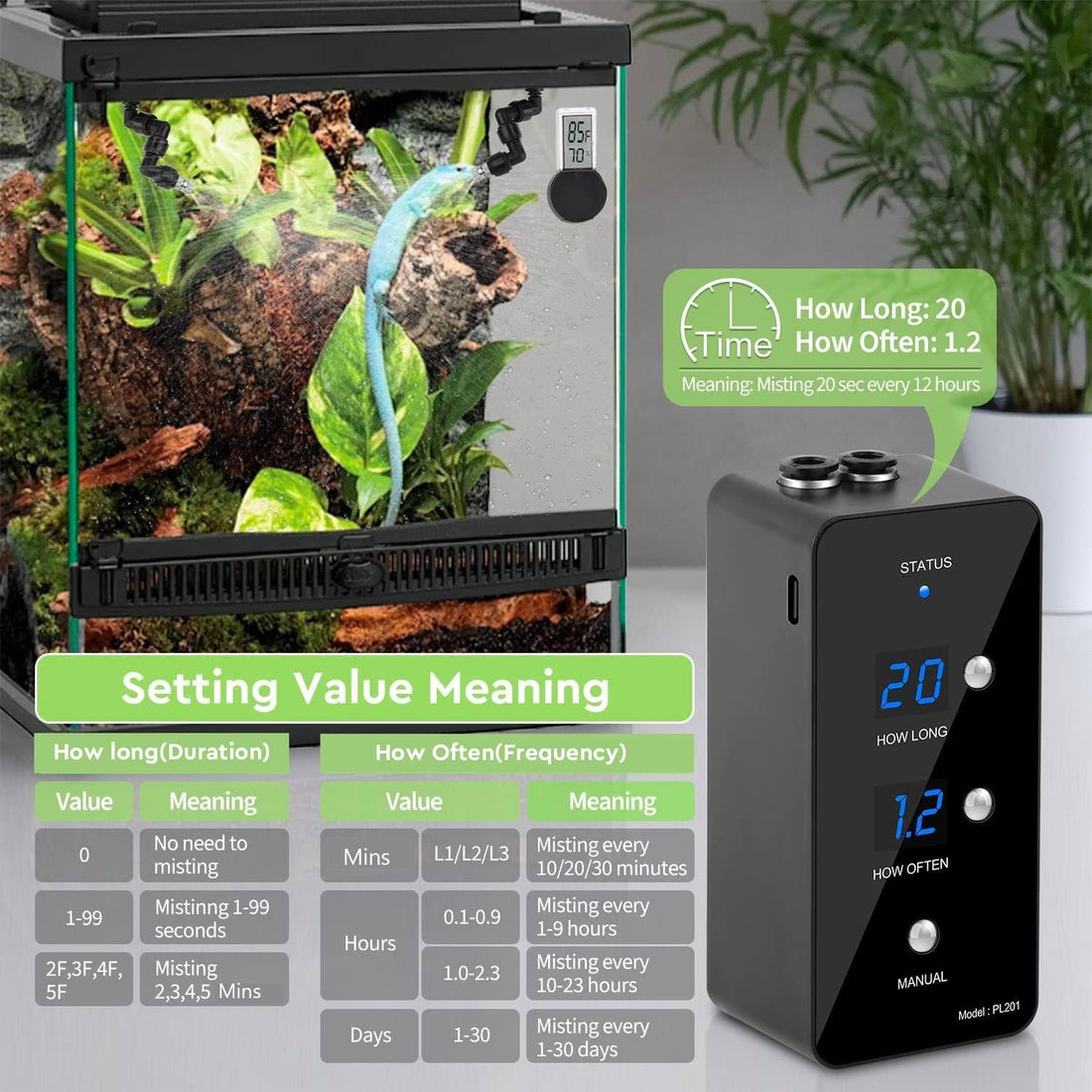 Moistenland Reptile Mister, Automatic Misting System for Reptile Tank