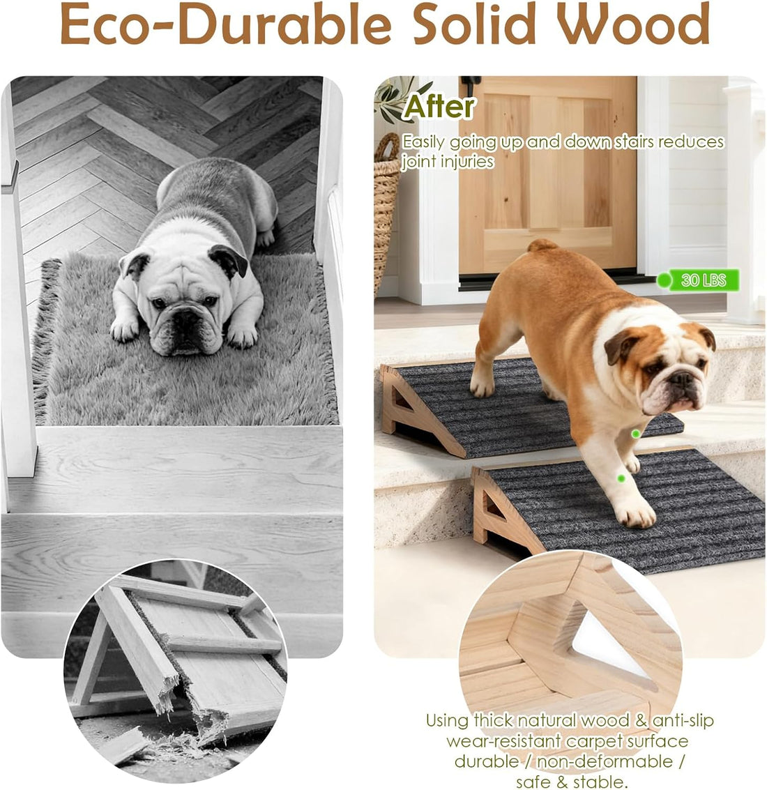 Dog Stairs Ramp for Small & Aged Dogs, Wooden Anti-Slip Pet Steps