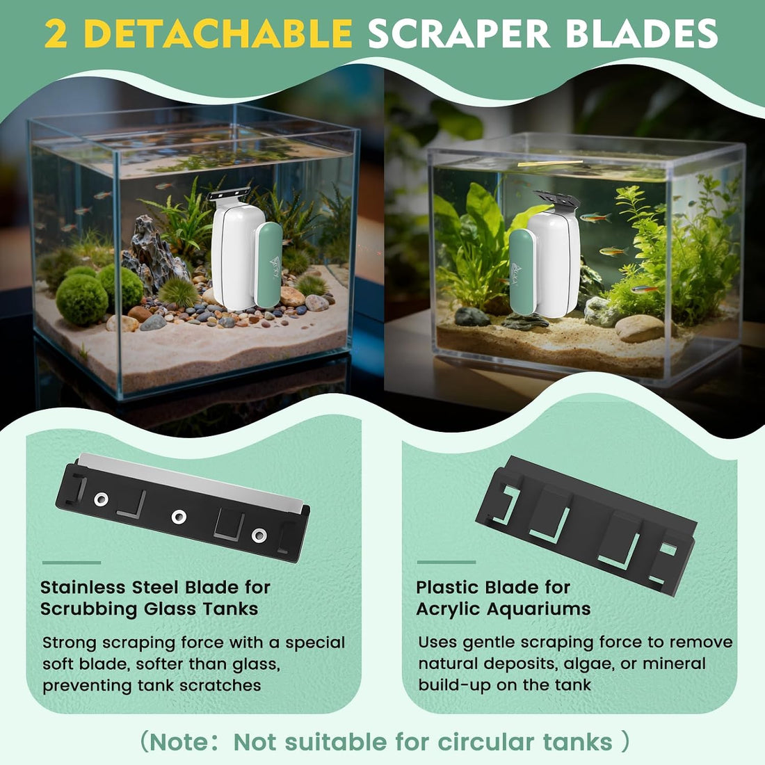 AQQA Magnetic Aquarium Glass Cleaner,Dual Blade Algae Scraper