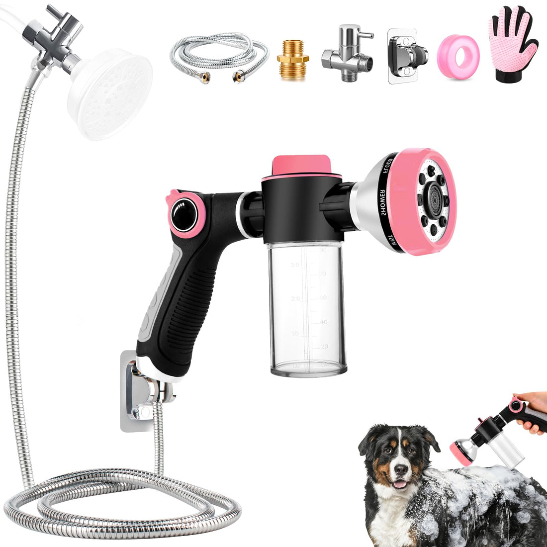 Dog Shower Attachment with 6.6FT Shower Hose