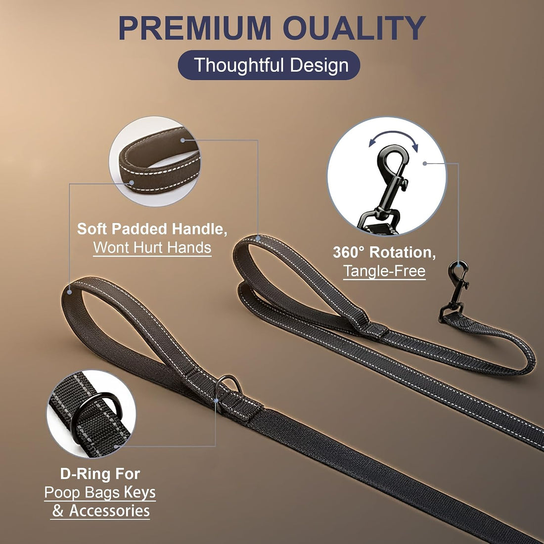 2 Pack Dog Leash, 6 FT Heavy Duty Dual Handle Reflective Leash