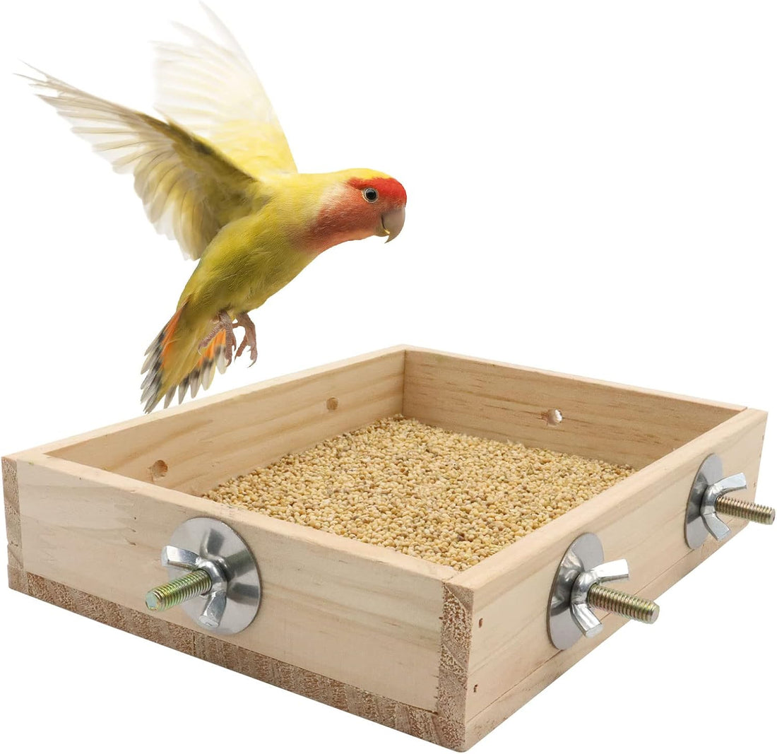 Bird Feeding Cups, Natural Wooden Parrot Perch Stand, Birds Food Dish