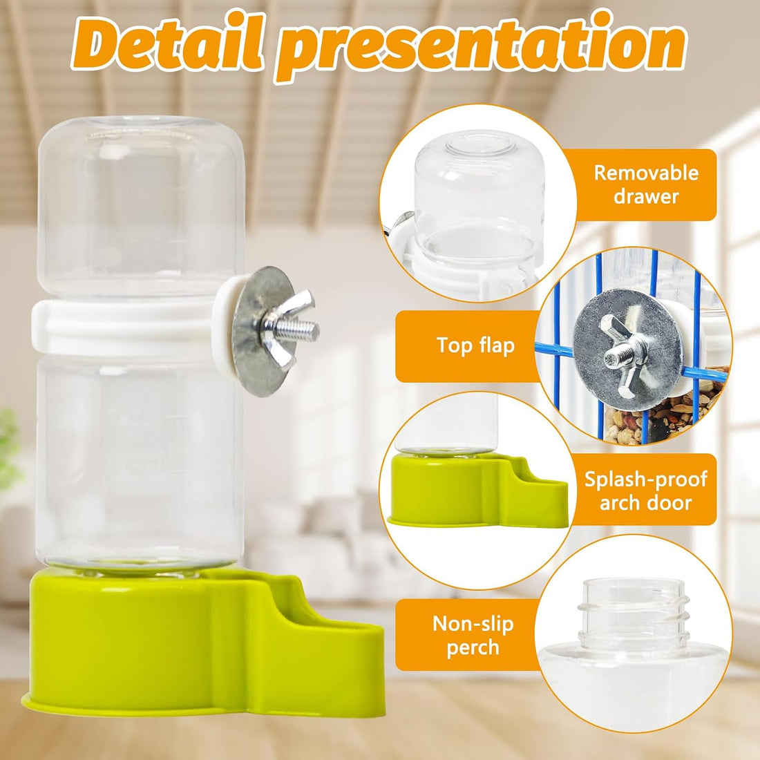 BNOSDM Bird Water Dispenser 2 Pcs Automatic Parakeet Cage Feeder No