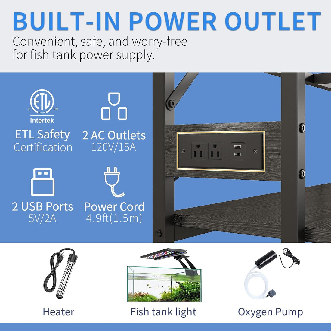 METYERRY 40 Gallon Fish Tank Stand with Power Outlet,Adjustable Shelf