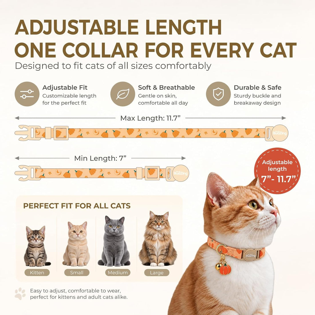 2 Pack Cotton Cat Collar Cute Kitten Collar White Puppy and Orange