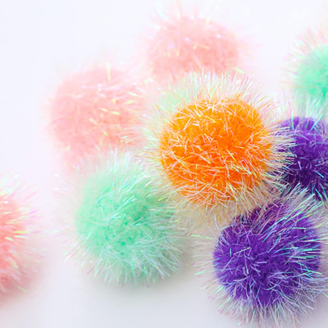 Cat Pom Pom Sparkle Fuzzy Balls 2 Inches Interactive Cat Toy Assorted