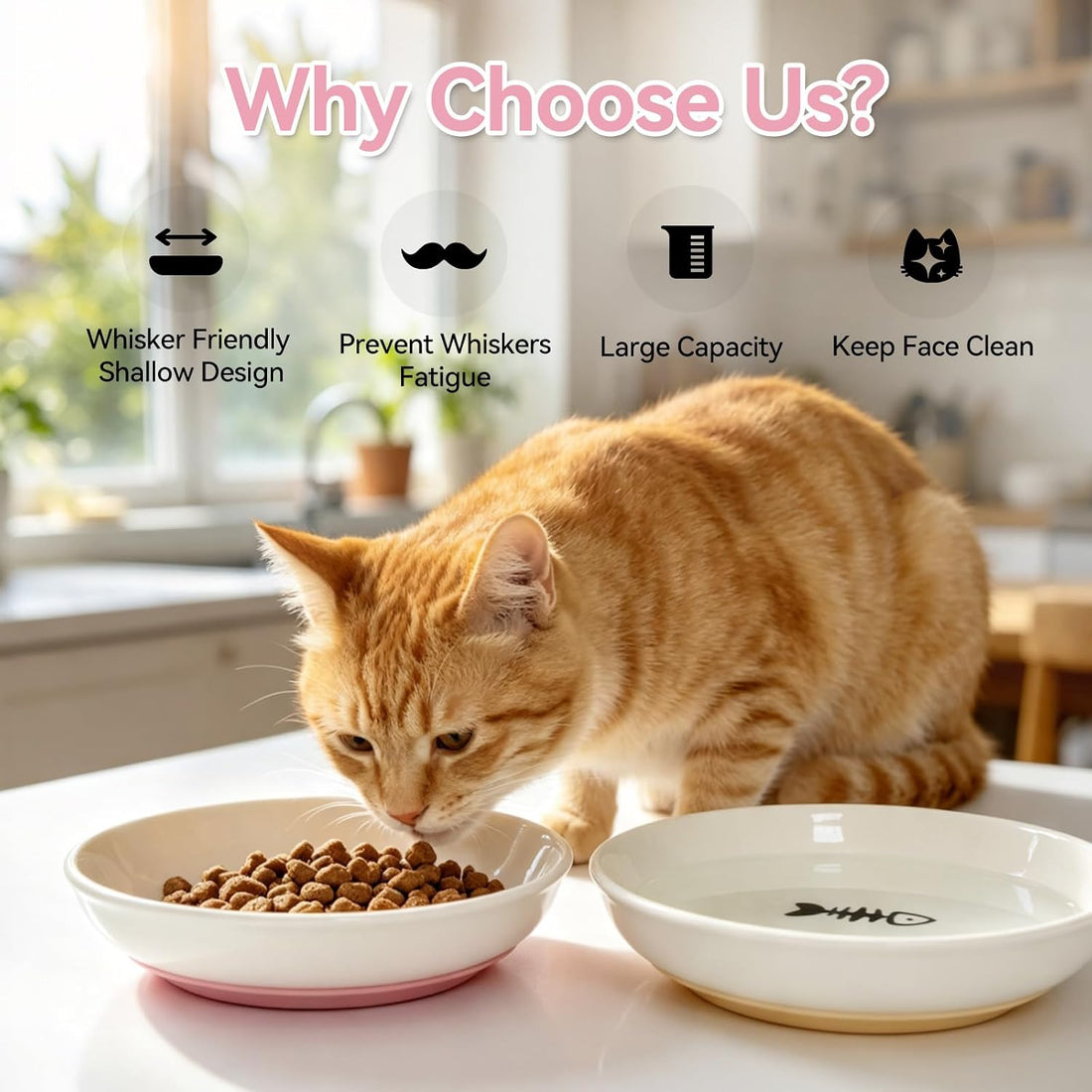 [4 Pack] Ceramic Cat Bowls, Cat Dishes with Non-Slip Silicone Bottom