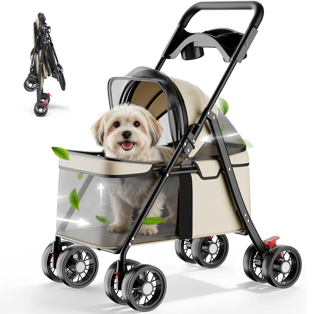 GTPLAYER Foldable Pet Stroller for Small Dogs and Cats