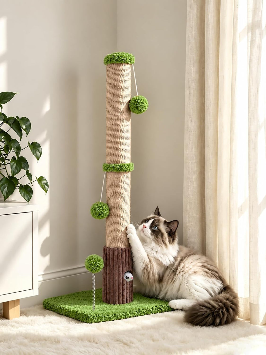 Woochpet Funny Cat Scratching Posts Sturdy Scratcher Posts 33'' Green