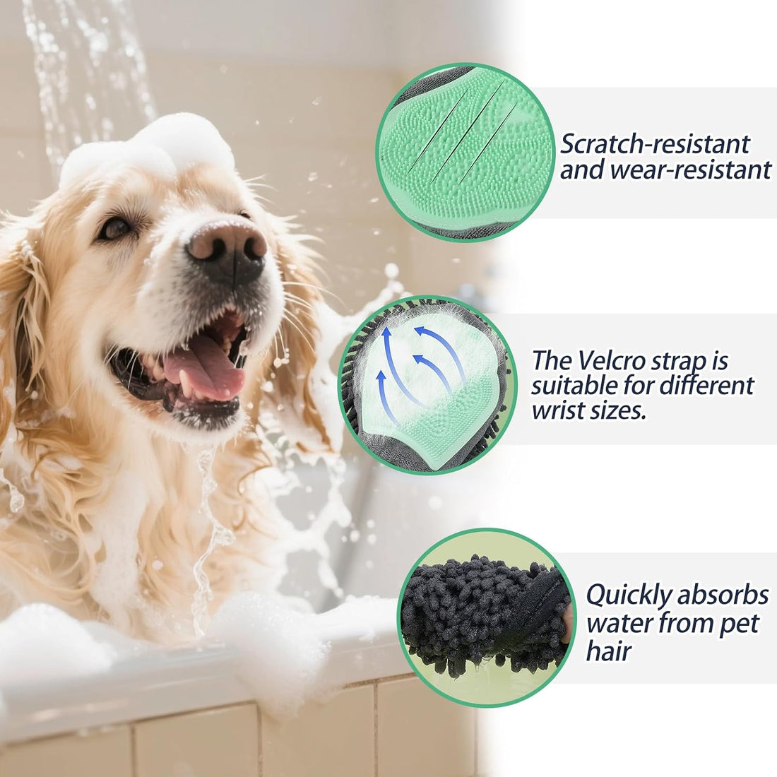 Histotree Green Double-Sided Dog Bath Glove Dog Washing Glove Massage