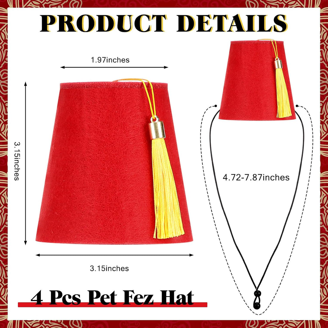 4 Pcs Fez Hat for Pet Red Turkish Style Hat with Golden Tassel