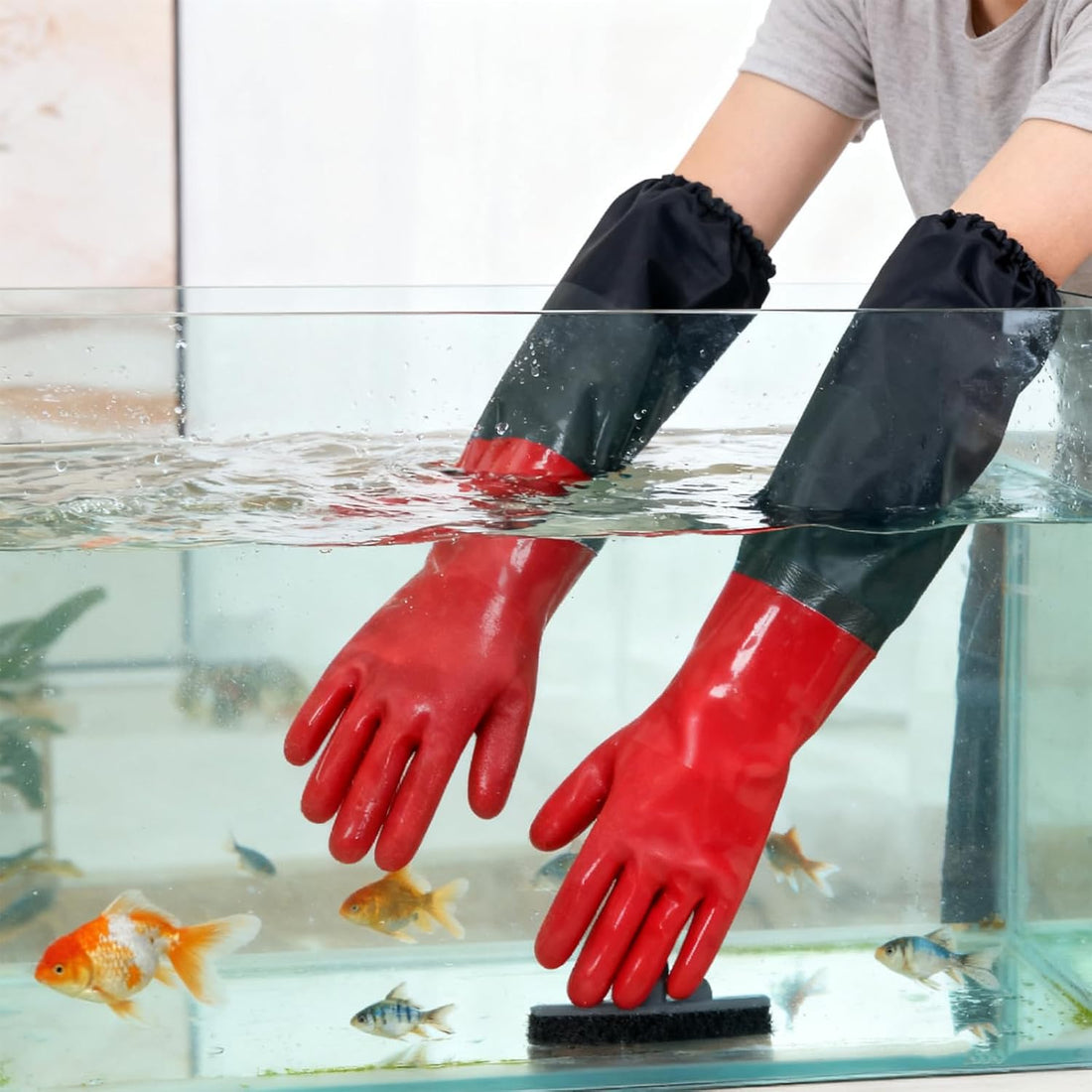 emours Aquarium Gloves Elbow Length Long Sleeve Work Gloves PVC