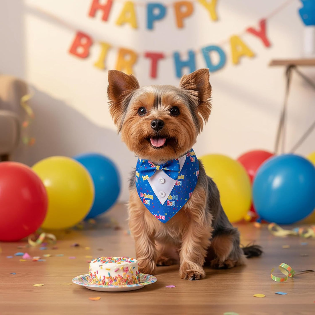 ADOGGYGO Birthday Dog Bandana with Bowtie, Blue Boy Dog Tuxedo