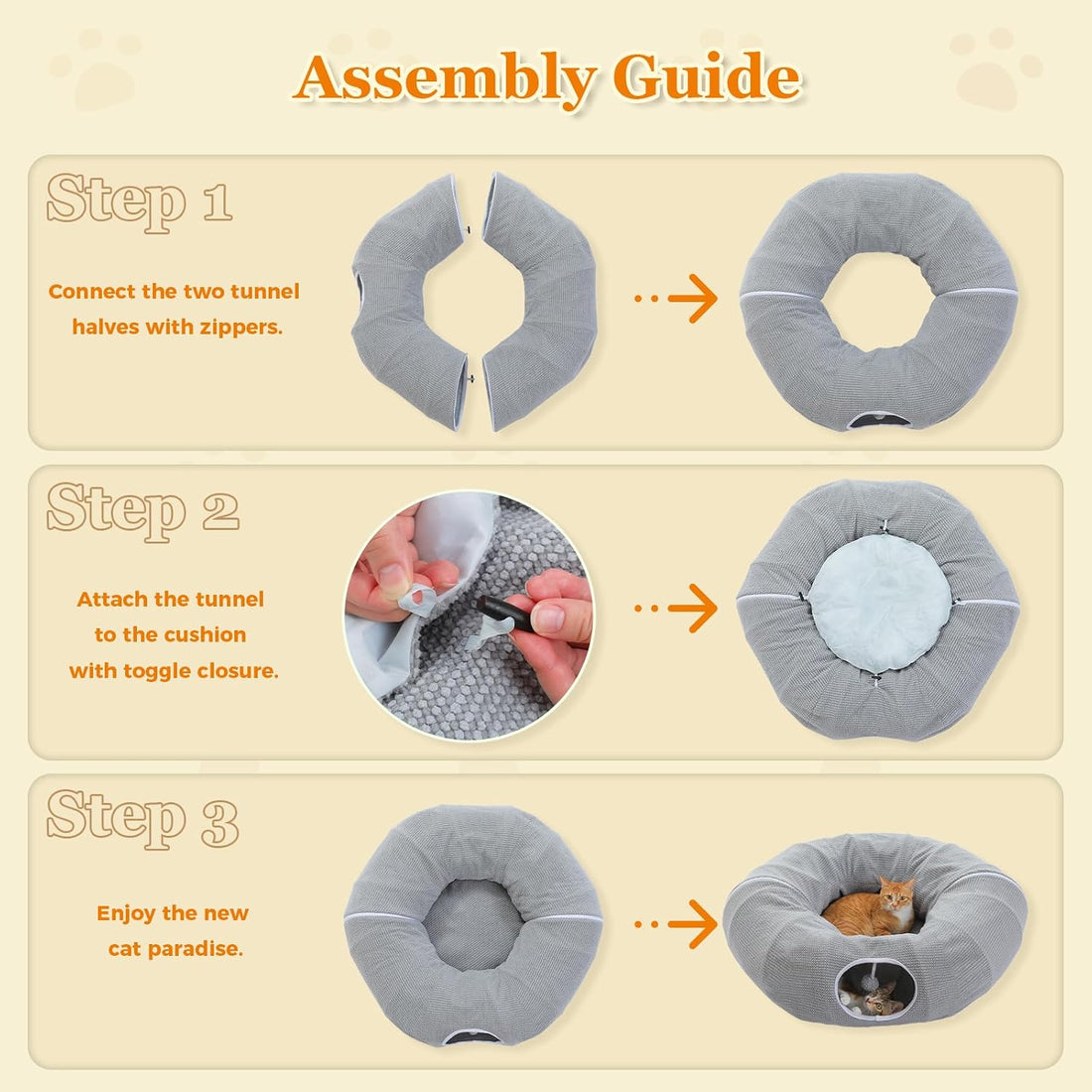 PEQULTI Grey Donut Cat Tunnel Bed Washable Plush Mat Multi for Small