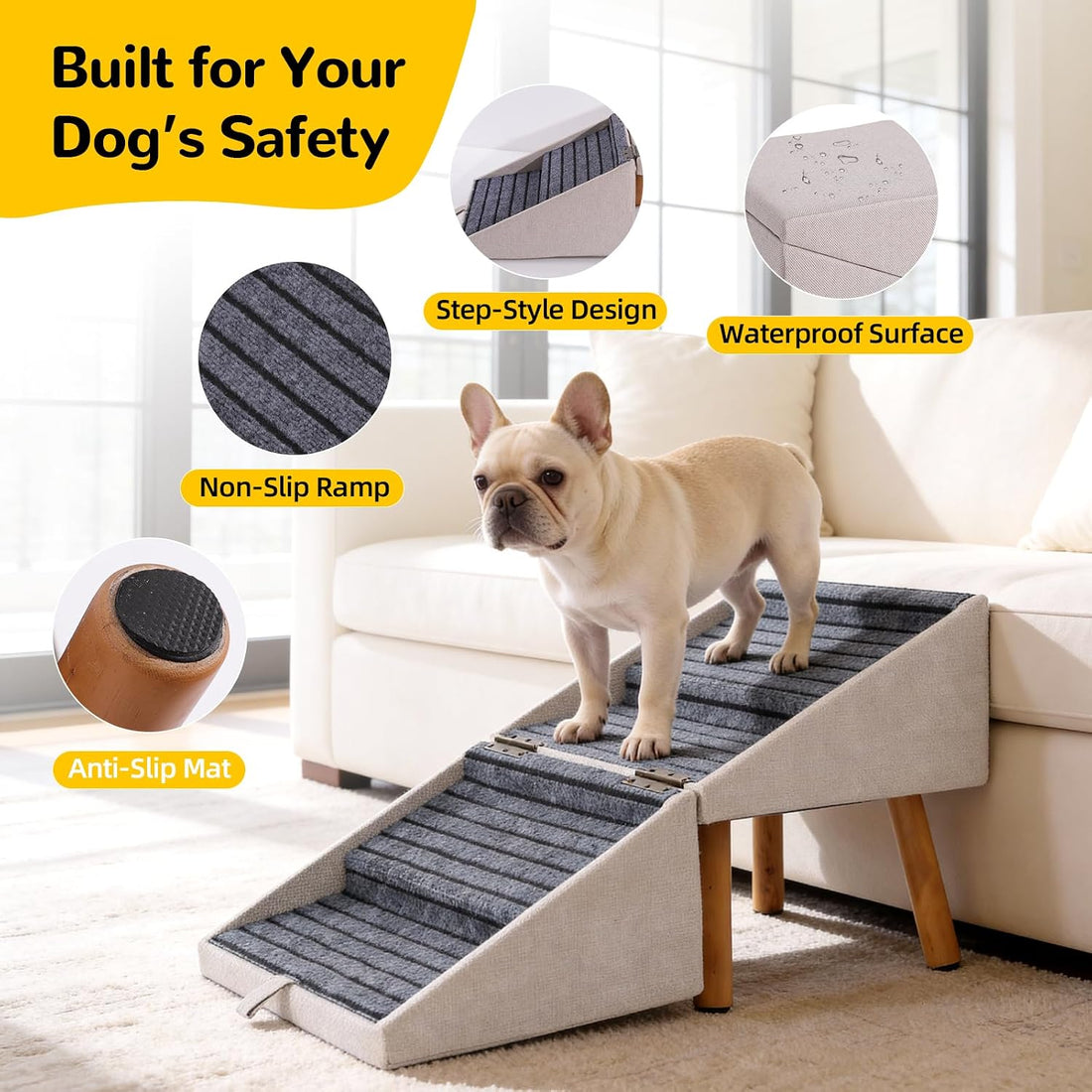 Dog Stairs for Small Dogs, 2-in-1 Dog Safety Ramp and Ottoman